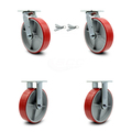 Service Caster 8 Inch Red Poly on Steel Caster Set with Roller Bearings 2 Swivel Lock 2 Rigid SCC-30CS820-PUR-RS-BSL-2-R-2